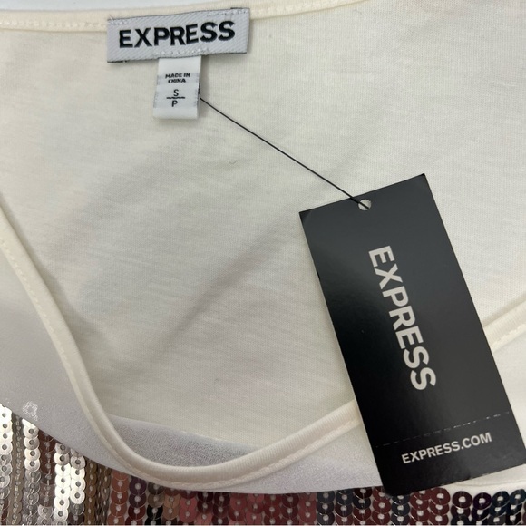 Express Women’s Top Sz Small Petite Ivory Metallic Bling Sequins Party/Cocktail - Picture 7 of 11